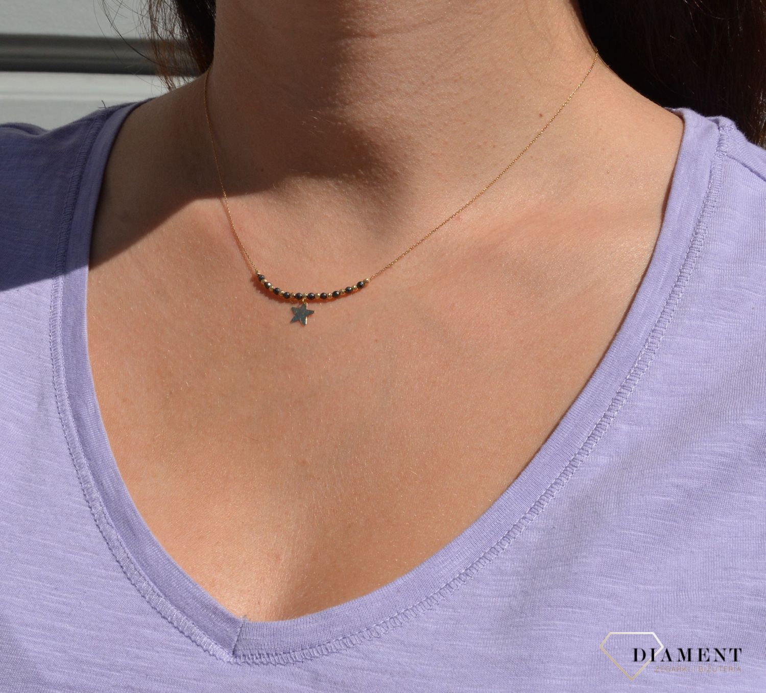 Naszyjnik złoty celebrytka 585 koraliki gwiazdka NA 2104.jpg